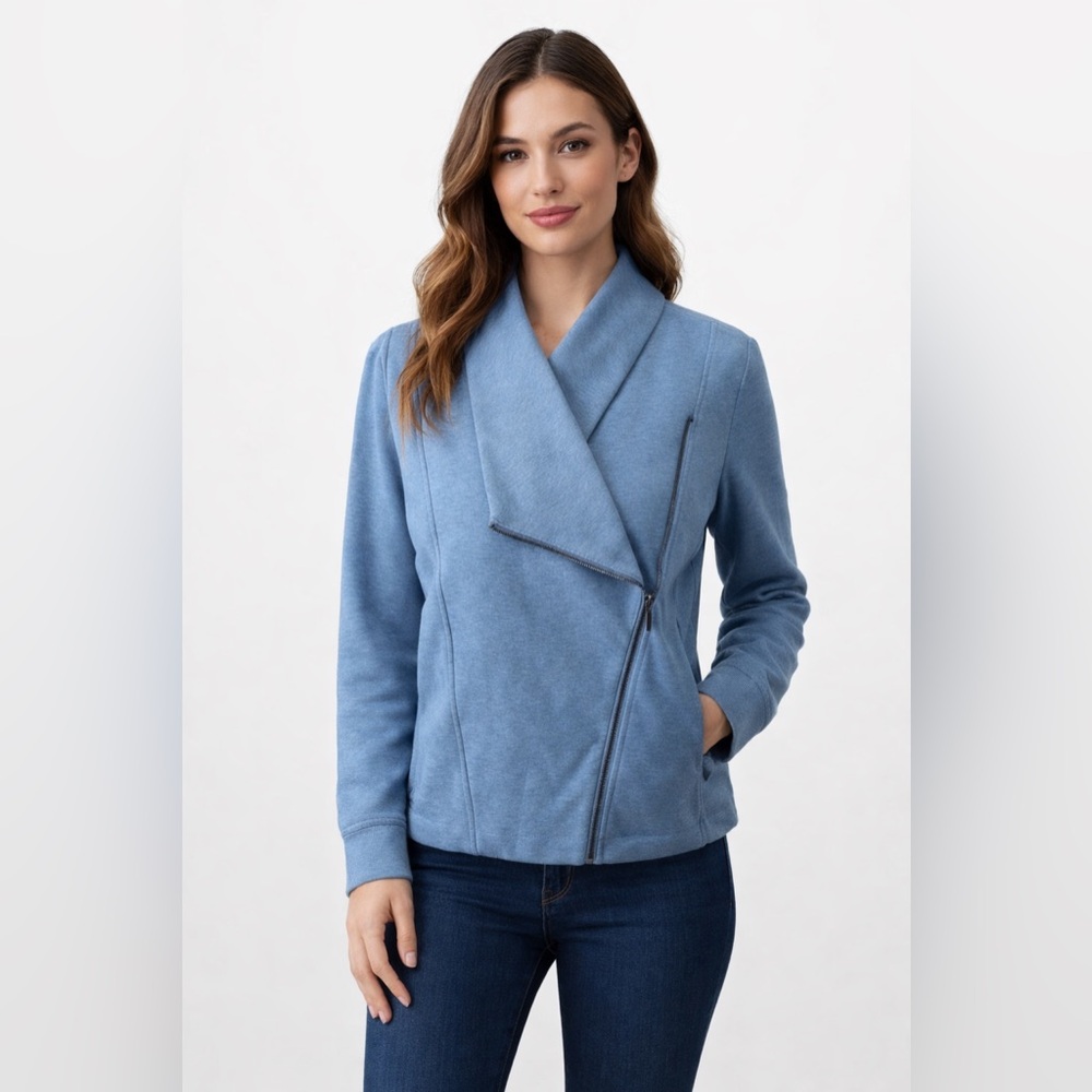 H by Halston Women’s Moto Ribbed Knit Jacket Asymmetrical Zip Size 14 NWT